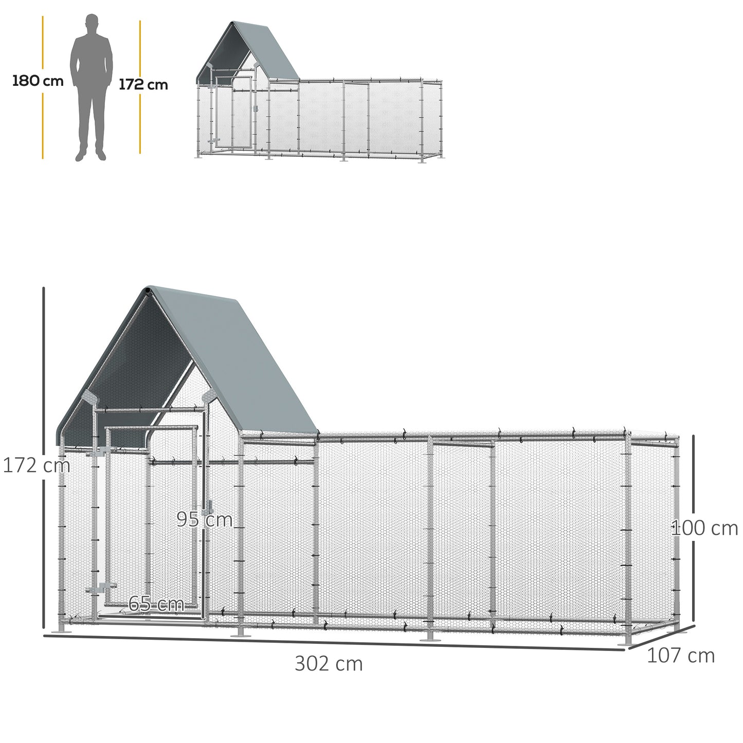 PawHut Walk In Chicken Run, Large Galvanized Chicken House, Hen Poultry House Cage, Outdoor Rabbit Hutch Metal Enclosure w/ Water-Resist Cover