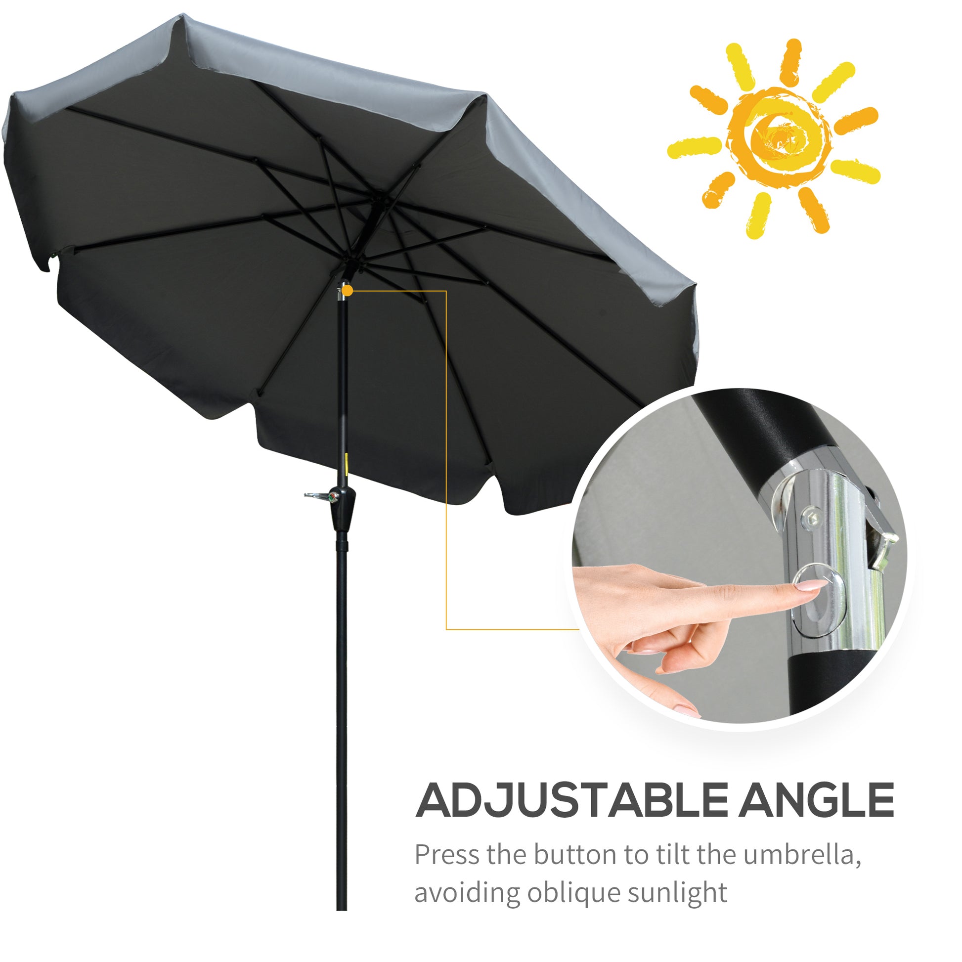 outsunny-2-66m-patio-umbrella-garden-parasol-outdoor-sun-shade-table-umbrella-with-ruffles-8-sturdy-ribs-charcoal-grey