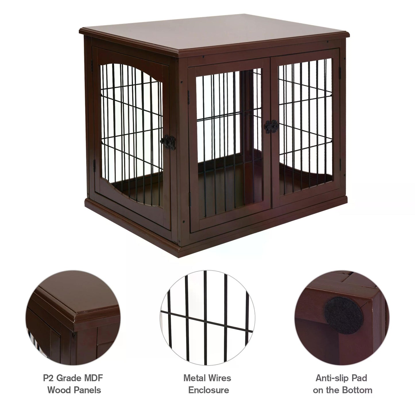 PawHut 66cm Modern Indoor Pet Cage w/ Metal Wire 3 Doors Latches Base Small Animal House Tabletop Crate Decorative Stylish Brown