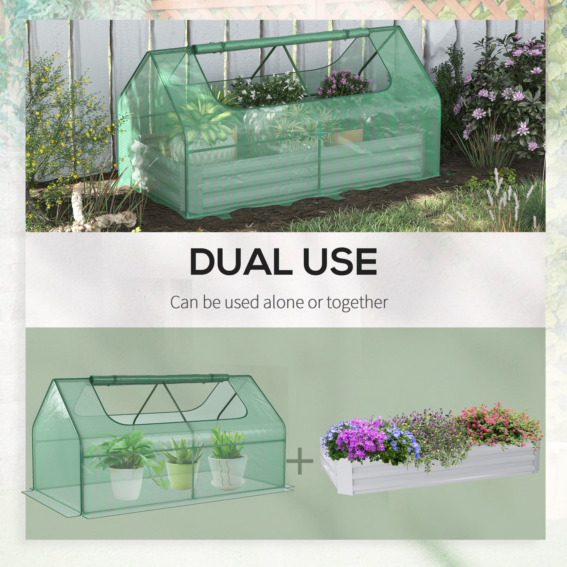 outsunny-raised-garden-bed-w-greenhouse-steel-planter-box-w-plastic-cover-roll-up-window-dual-use-for-flowers-herbs-185l-x-95w-x-92h-cm-green