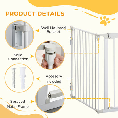 PawHut Pet Safety Gate 3-Panel Playpen Fireplace Christmas Tree Metal Fence Stair Barrier Room Divider w/Walk Through Door, White