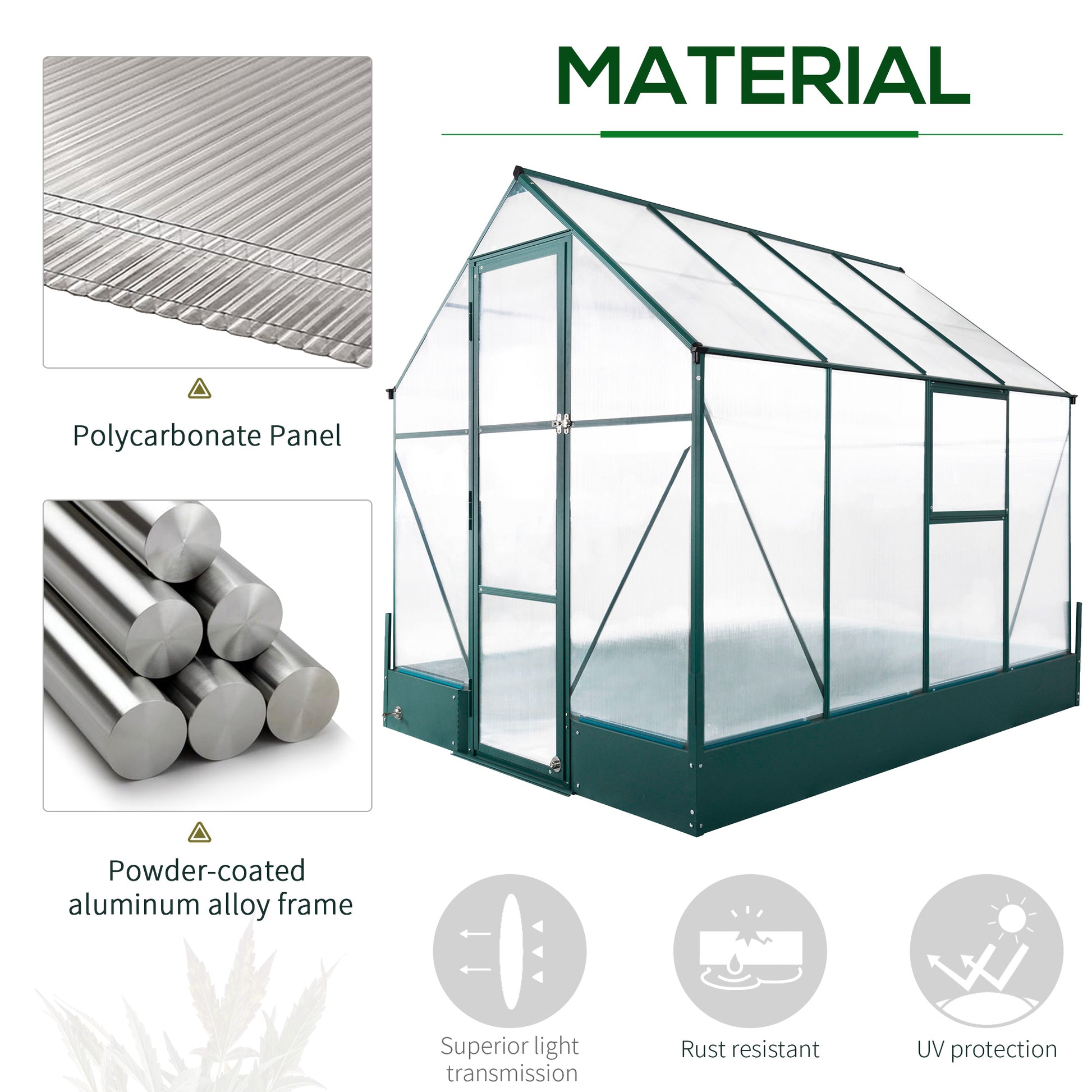 outsunny-garden-walk-in-aluminium-greenhouse-polycarbonate-with-plant-bed-temperature-controlled-window-foundation-6-x-8ft