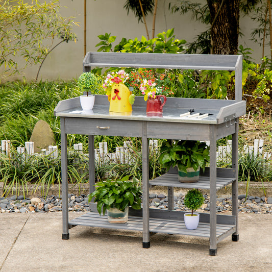 outsunny-garden-potting-table-wooden-workstation-bench-w-galvanized-metal-tabletop-drawer-storage-shelves-and-hooks-for-courtyards-balcony