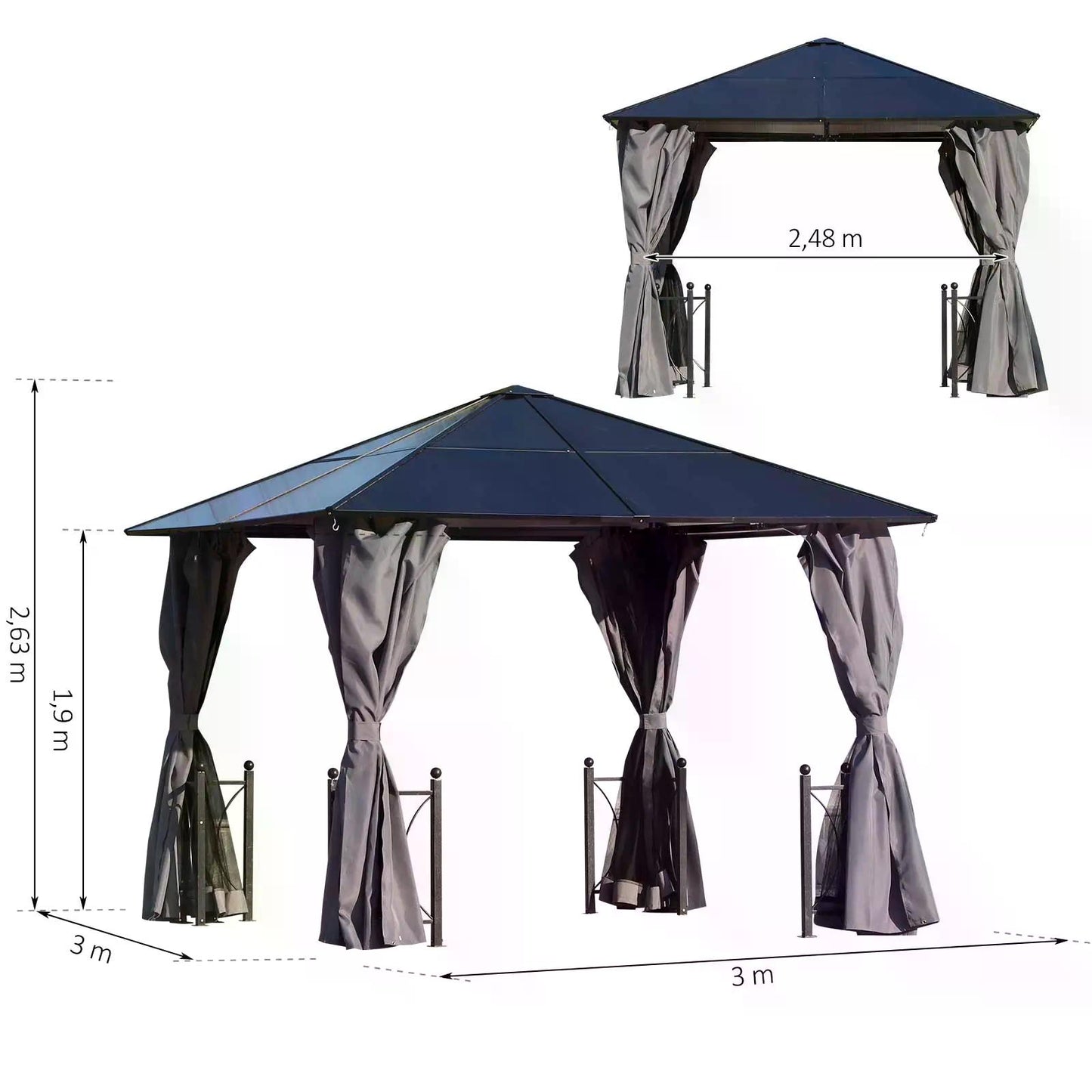 outsunny-3-x-3m-hardtop-gazebo-canopy-with-polycarbonate-roof-steel-aluminium-frame-garden-pavilion-with-mosquito-netting-and-curtains-black