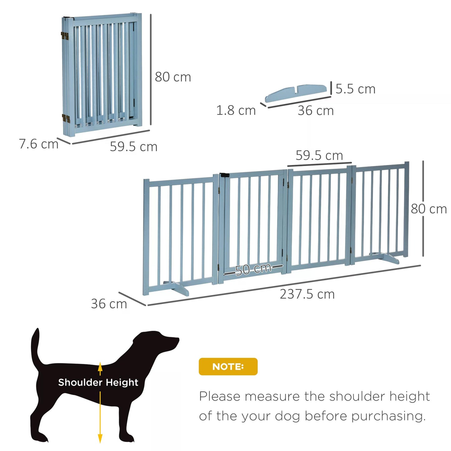 PawHut Pet Gate for Small and Medium Dogs, Freestanding Wooden Foldable Dog Safety Barrier with 4 Panels, 2 Support Feet for Doorways, Stairs, Blue