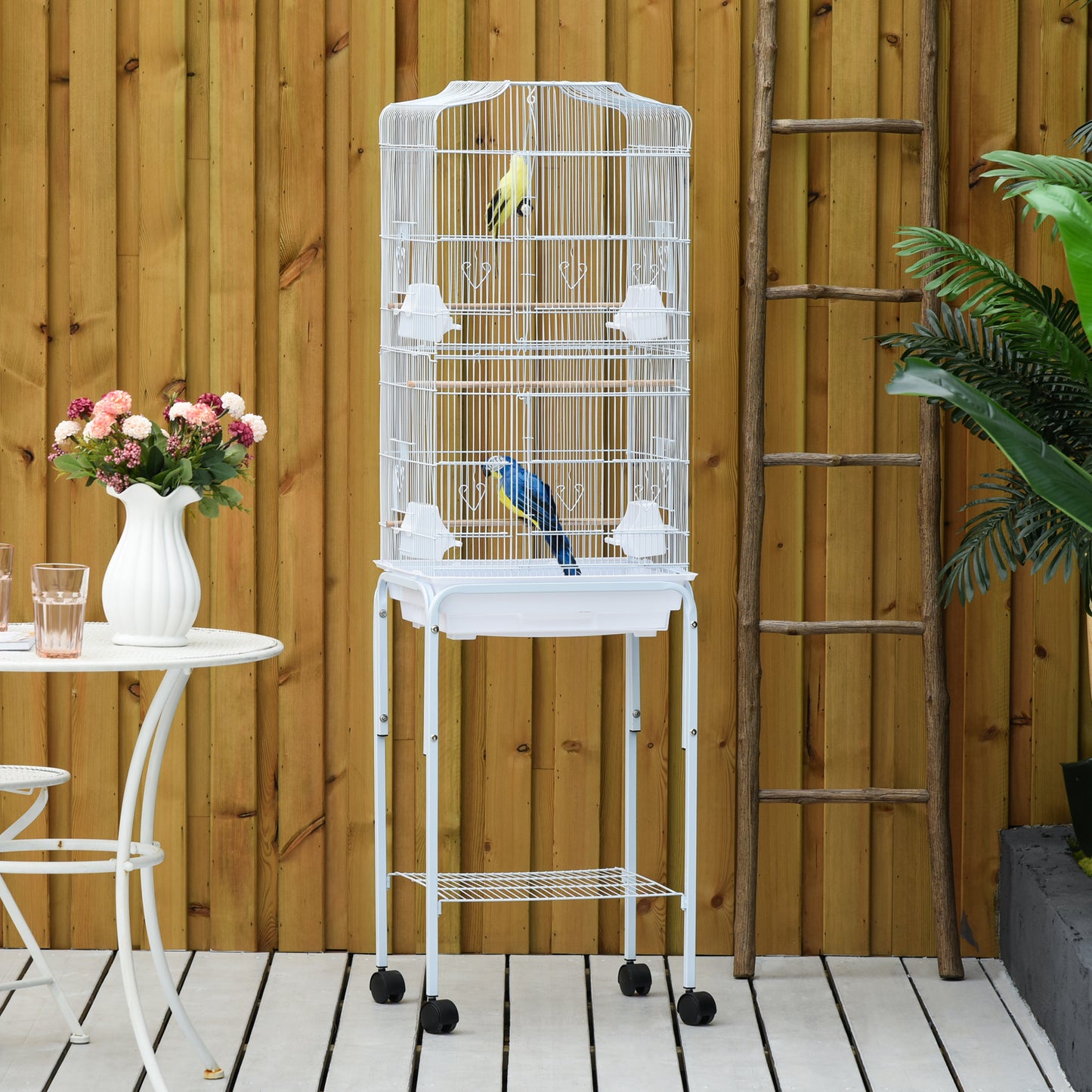 PawHut Metal Bird Parrot Cage w/ Breeding Stand Feeding Tray Wheels Parakeet Pet Supply White 47.5L x 37W x 153H (cm)