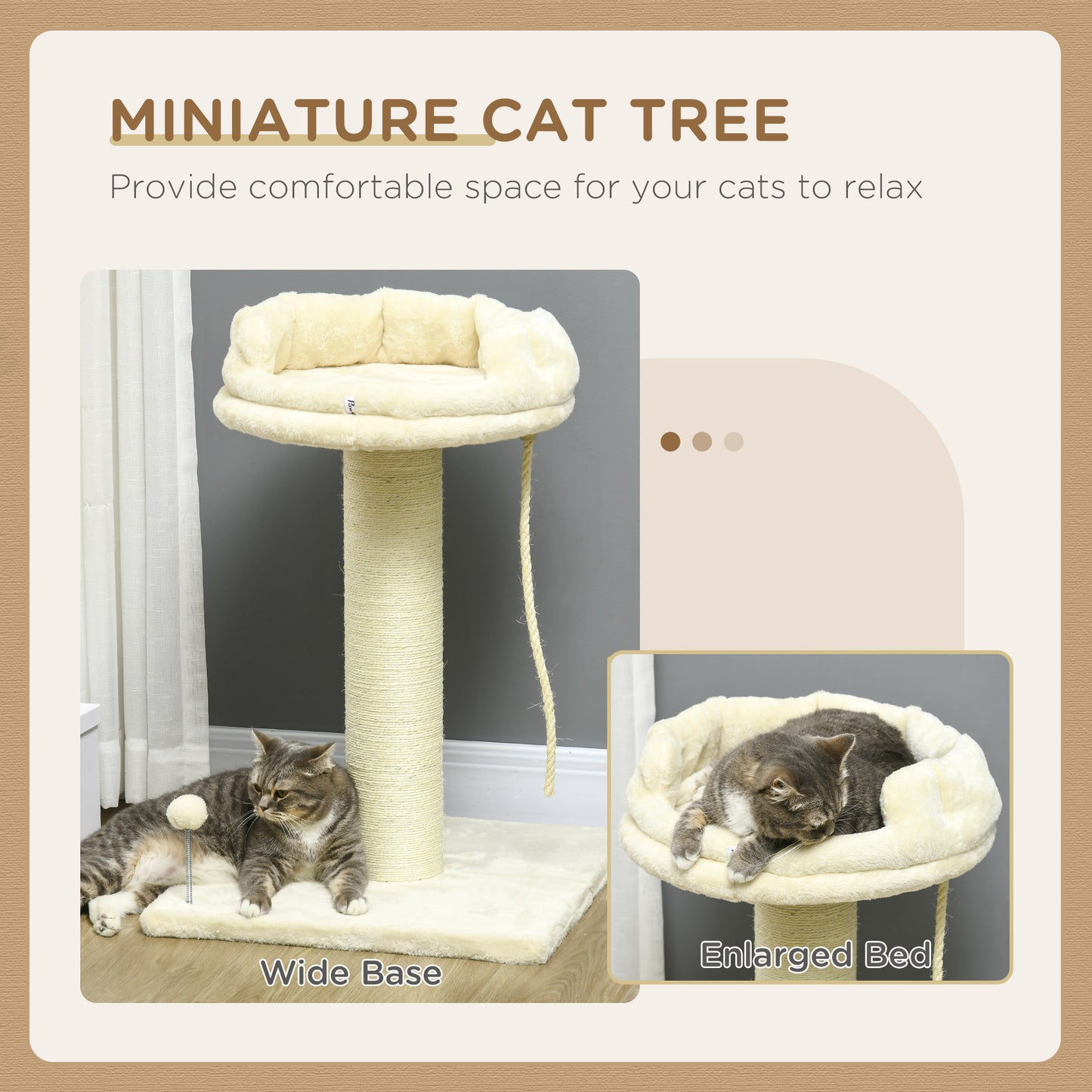 PawHut Cat Tree, with Sisal Wrapped Scratching Post - Cream