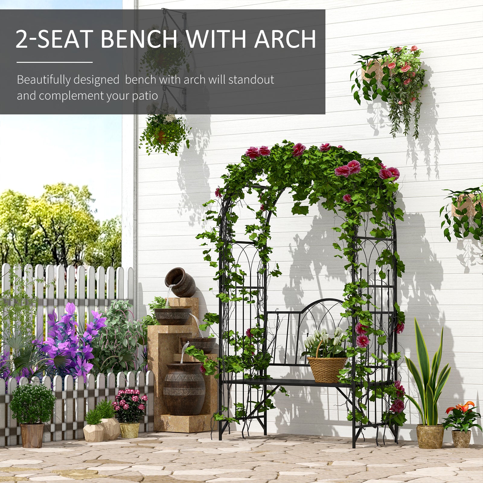 outsunny-garden-metal-arch-bench-outdoor-patio-rose-trellis-arbour-pergola-for-climbing-plant-antique-style-2-seater-chair-black