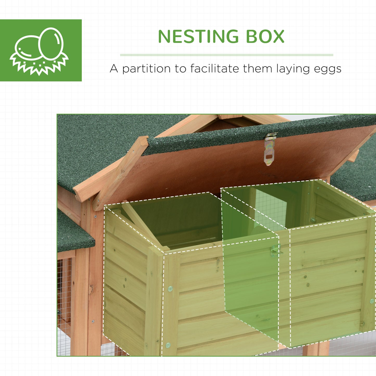 PawHut Wooden Chicken Coop Backyard Hen Cage House Poultry with Comfortable Nesting Box & Fun Outdoor Run 204 x 85 x 93cm