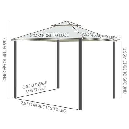 outsunny-3-x-3-meter-metal-gazebo-garden-outdoor-2-tier-roof-marquee-party-tent-canopy-pavillion-patio-shelter-with-netting-cream-white