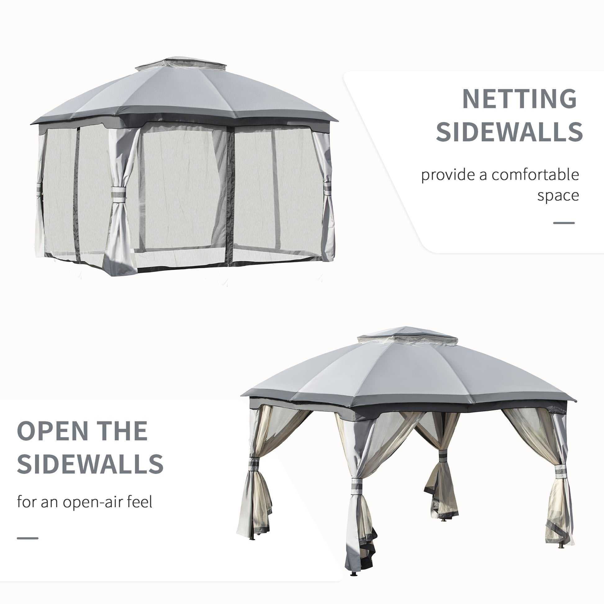 outsunny-3-7-x-3m-metal-gazebo-canopy-party-tent-garden-patio-shelter-with-netting-sidewalls-double-tiered-roof-grey