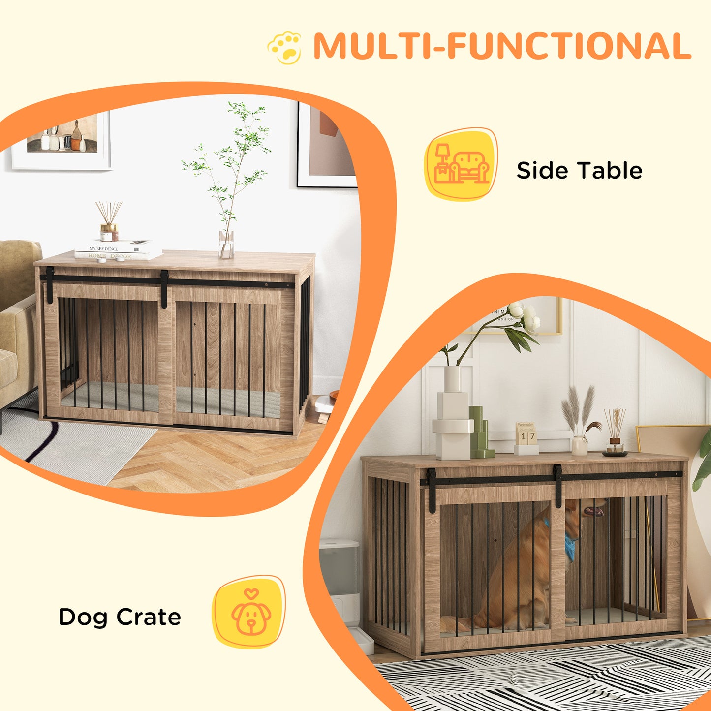 PawHut Dog Crate Furniture with Removable Cushion for XL Dogs, 118 x 60 x 73 cm, Brown