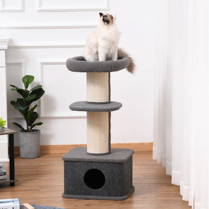 PawHut Cat Tree Kitten Tower Multi-level Activity Centre Pet Furniture with Sisal Scratching Post Condo Plush Perches Grey