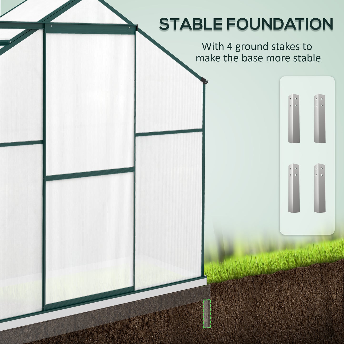 outsunny-6-x-2-5ft-polycarbonate-greenhouse-walk-in-green-house-with-rain-gutter-sliding-door-window-foundation-green