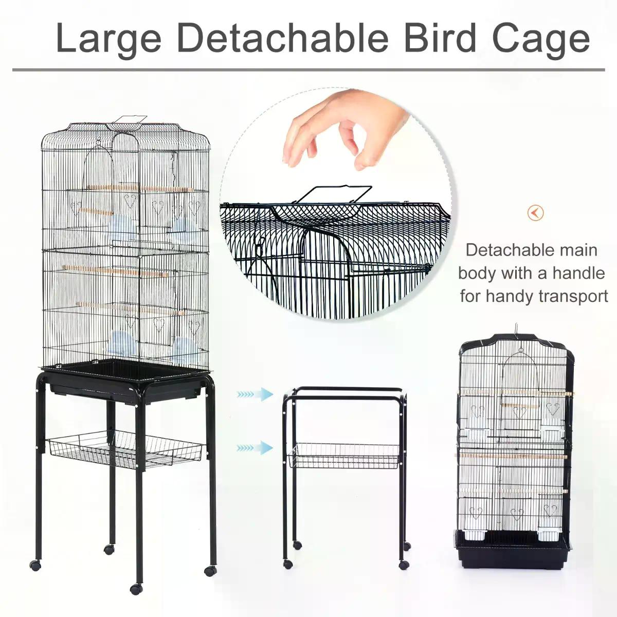 PawHut Large Pet Bird Cage Parrot Cockatiel House, 47.5Lx37Wx153Hcm-Black