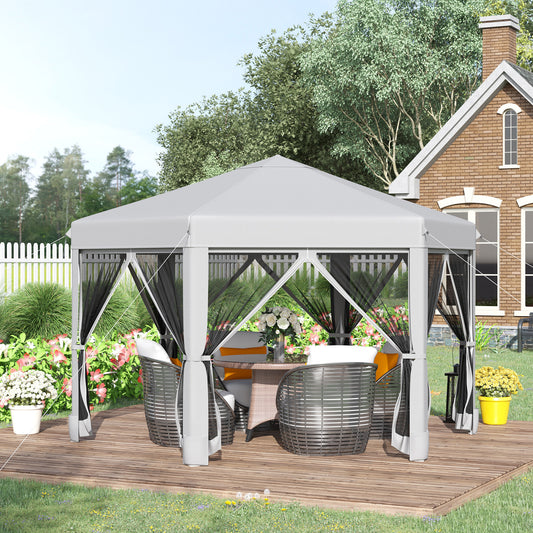 outsunny-3-2m-pop-up-gazebo-hexagonal-canopy-tent-outdoor-sun-protection-with-mesh-sidewalls-handy-bag-light-grey