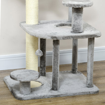 PawHut 92cm Cat Tree for Indoor Cats with Scratching Posts, Cat Tower with House, Bed, Perches, Scratching Mat, Toy, Grey