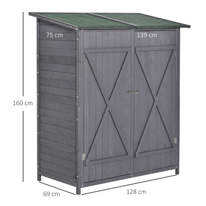 outsunny-wooden-garden-storage-shed-lockable-tool-cabinet-organizer-w-storage-table-double-door-139-x-75-x-160-cm-grey