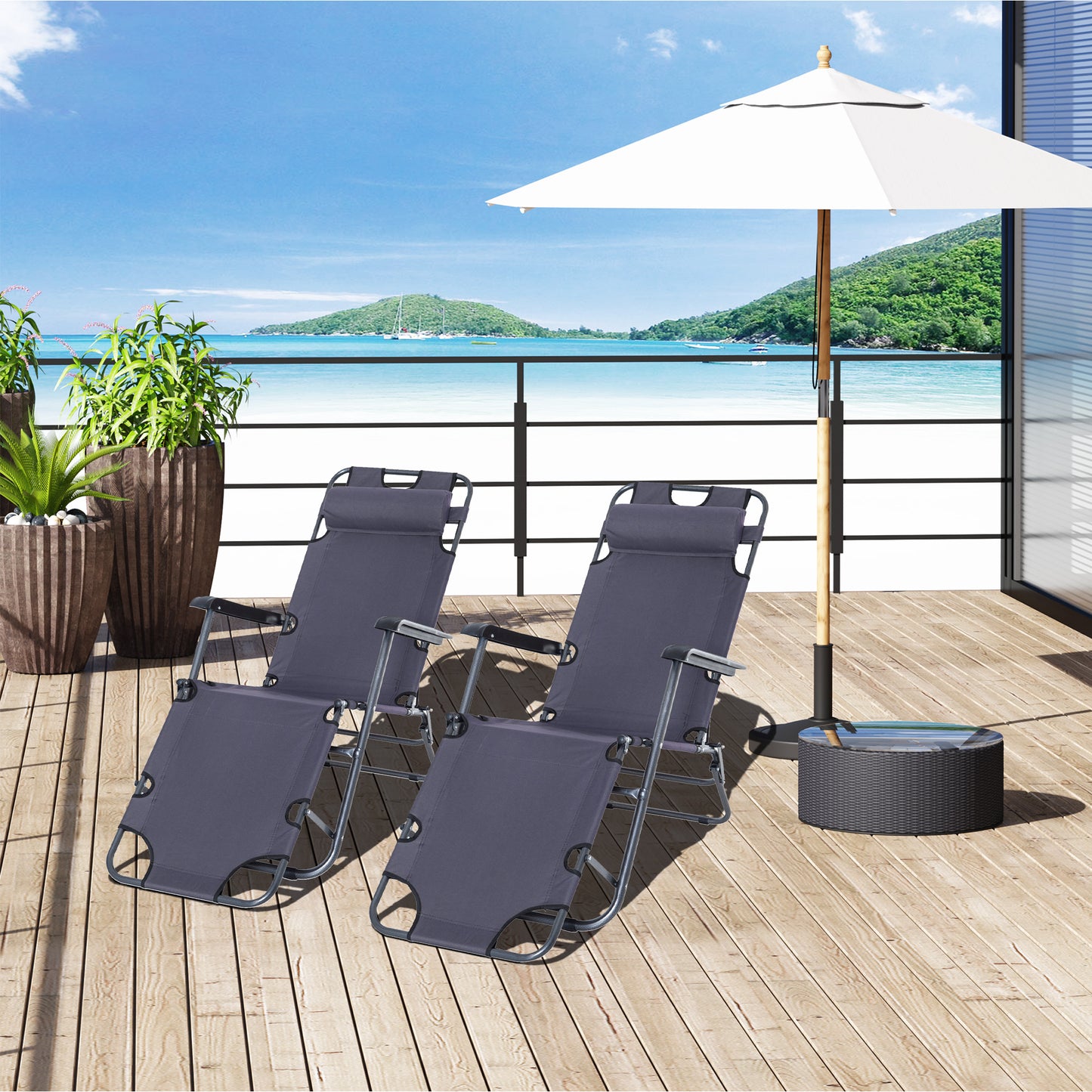 outsunny-2-pieces-foldable-sun-loungers-with-adjustable-back-outdoor-reclining-garden-chairs-with-pillow-and-armrests-grey