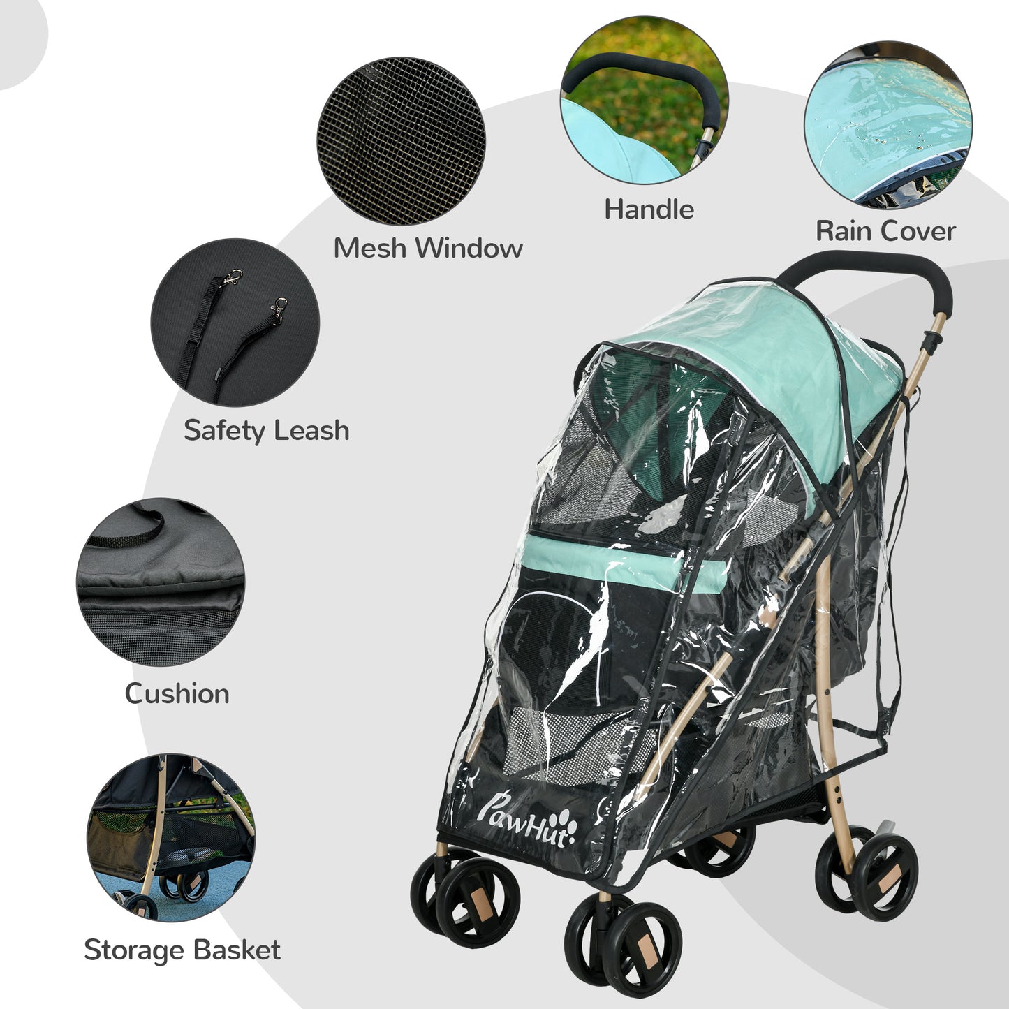 PawHut Oxfoad Pet Stroller for Small Minature Dogs with Rain Cover Green