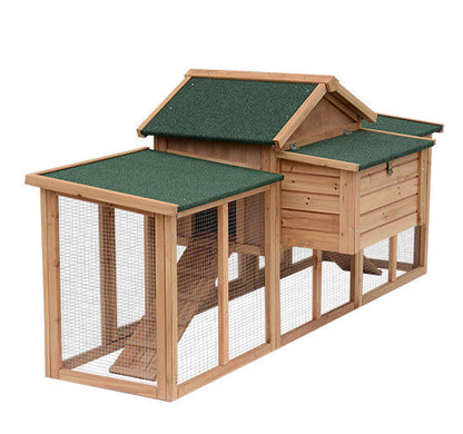 PawHut Wooden Chicken Coop Backyard Hen Cage House Poultry with Comfortable Nesting Box & Fun Outdoor Run 204 x 85 x 93cm