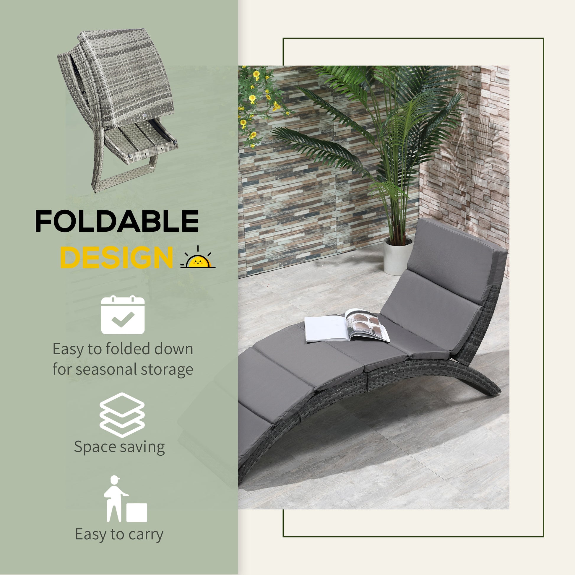 outsunny-garden-patio-rattan-wicker-folding-sun-lounger-recliner-bed-chair-with-cushion-for-outdoor-grey