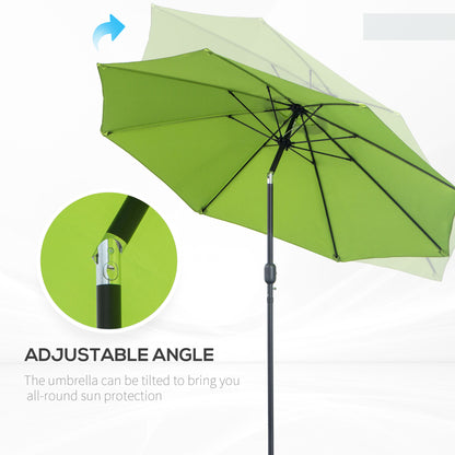 outsunny-2-7m-patio-parasol-sun-umbrella-tilt-shade-shelter-canopy-with-crank-8-ribs-aluminium-frame-light-green