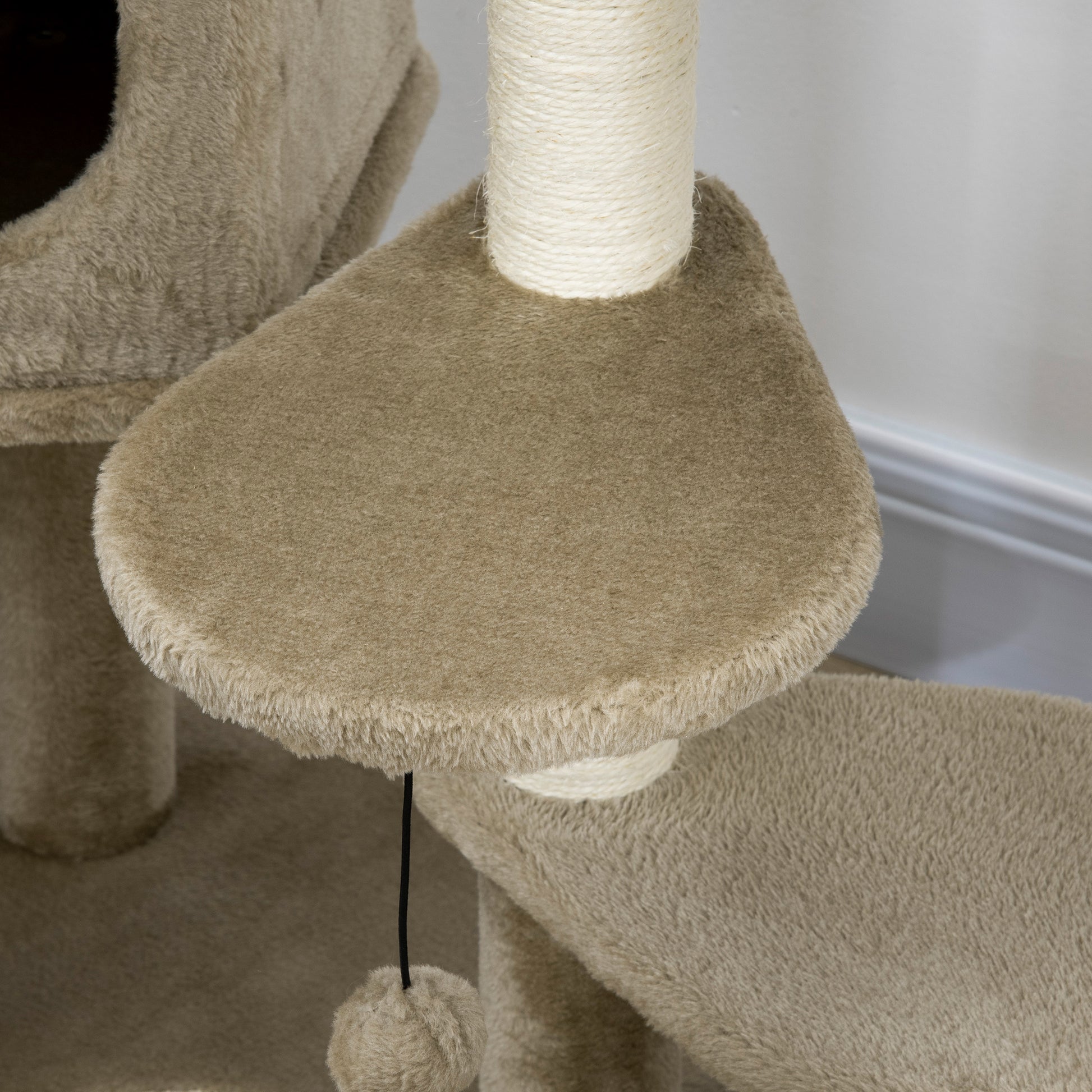 PawHut Cat Tree, Cat Tower for Indoor Cats with Sisal Scratching Post, Ramp, Kitten Bed, Condo, Ball Toy, Brown, 55x55x94 cm