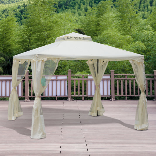 outsunny-3-x-3-meter-metal-gazebo-garden-outdoor-2-tier-roof-marquee-party-tent-canopy-pavillion-patio-shelter-with-netting-cream-white