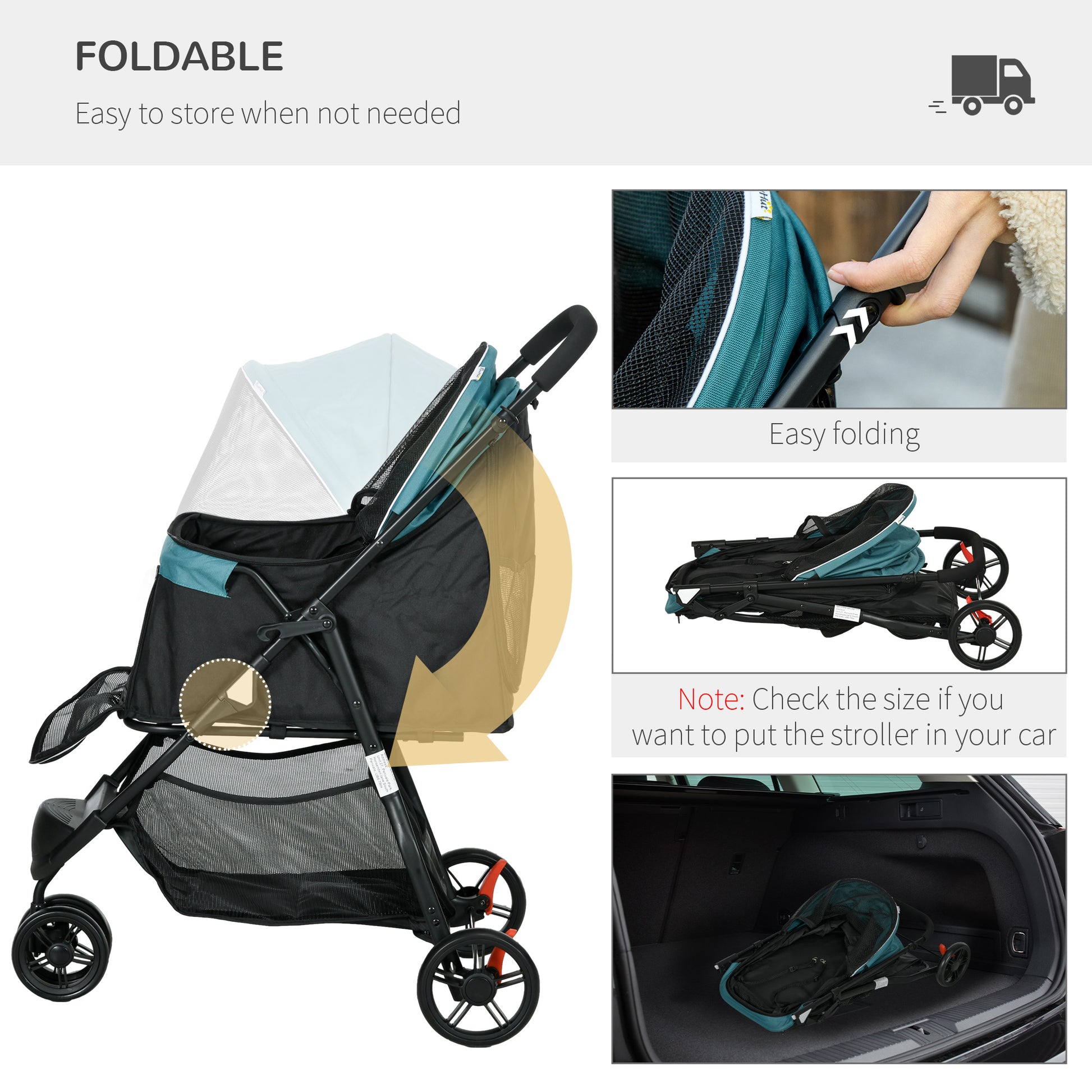 PawHut Foldable Pet Stroller with Rain Cover for XS and S-Sized Dogs Dark Green