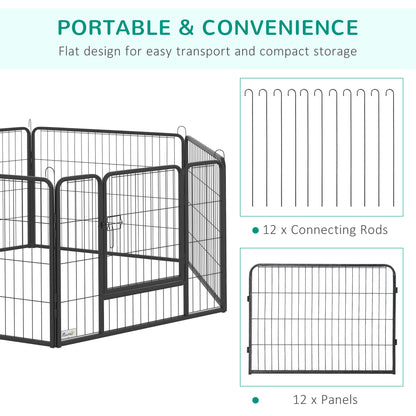 PawHut Heavy Duty Pet Playpen, 12 Panels Puppy Play Pen, Foldable Steel Dog Exercise Fence, with 2 Doors Locking Latch, 80 x 60 cm