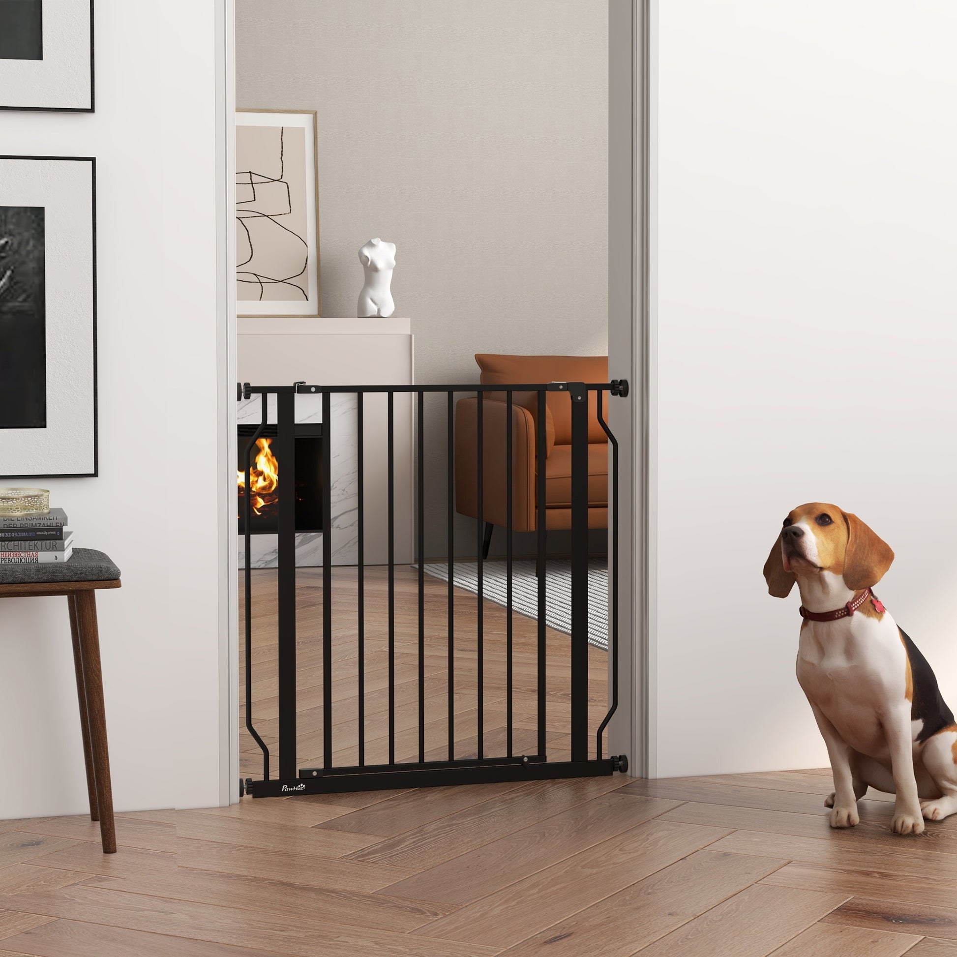 PawHut Extra Wide Dog Safety Gate, with Door Pressure, for Doorways, Hallways, Staircases - Black