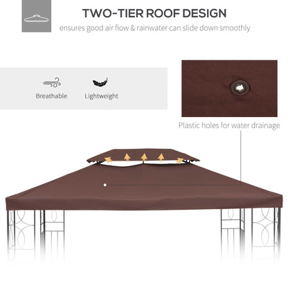 outsunny-3x4m-gazebo-replacement-roof-canopy-2-tier-top-uv-cover-garden-patio-outdoor-sun-awning-shelters-brown-top-only