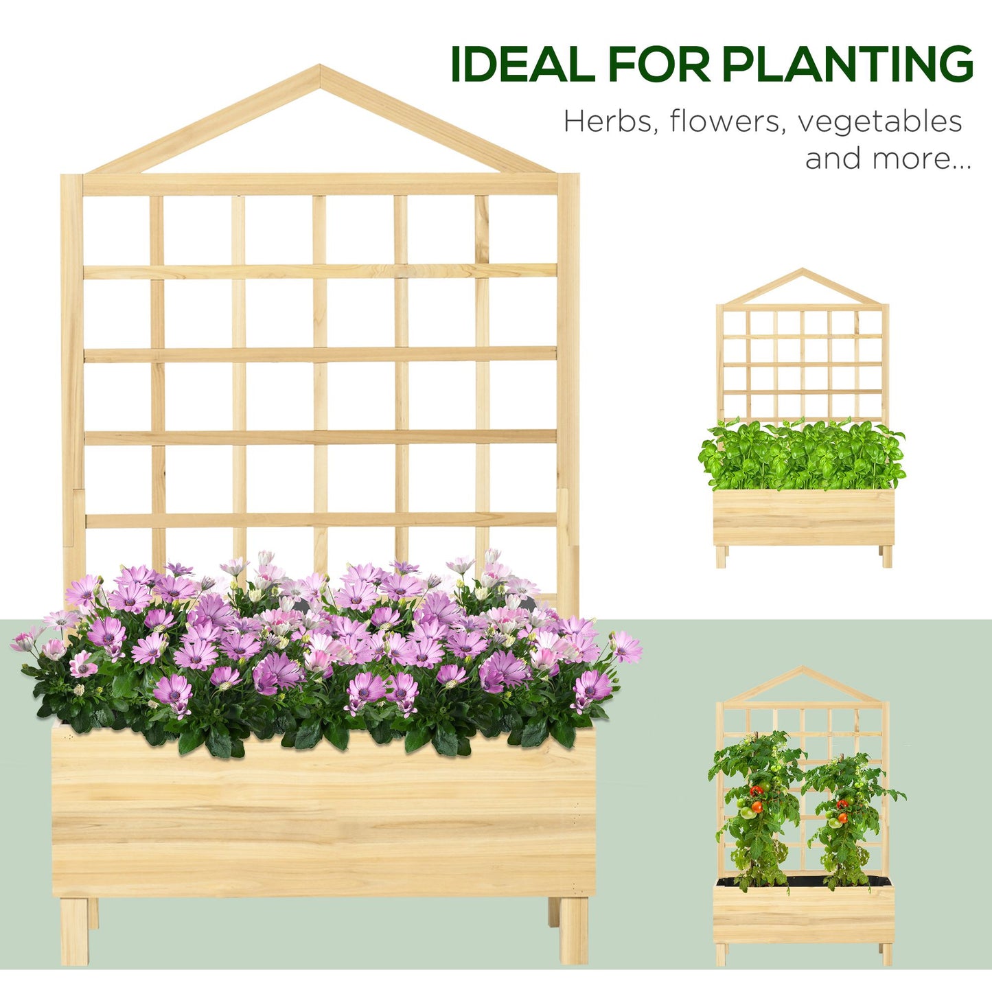 outsunny-garden-planters-with-trellis-for-vine-climbing-distressed-wooden-raised-beds-90x43x150cm-natural-tone