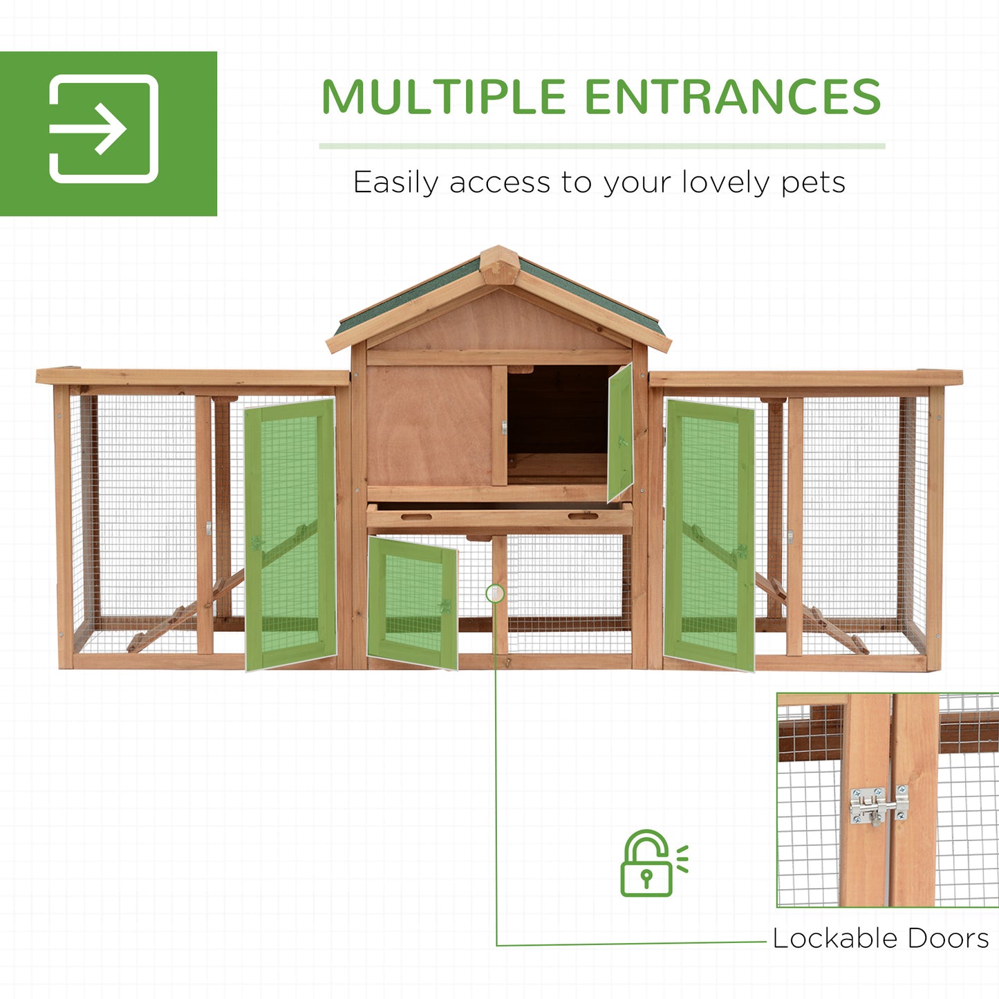 PawHut Wooden Chicken Coop Backyard Hen Cage House Poultry with Comfortable Nesting Box & Fun Outdoor Run 204 x 85 x 93cm