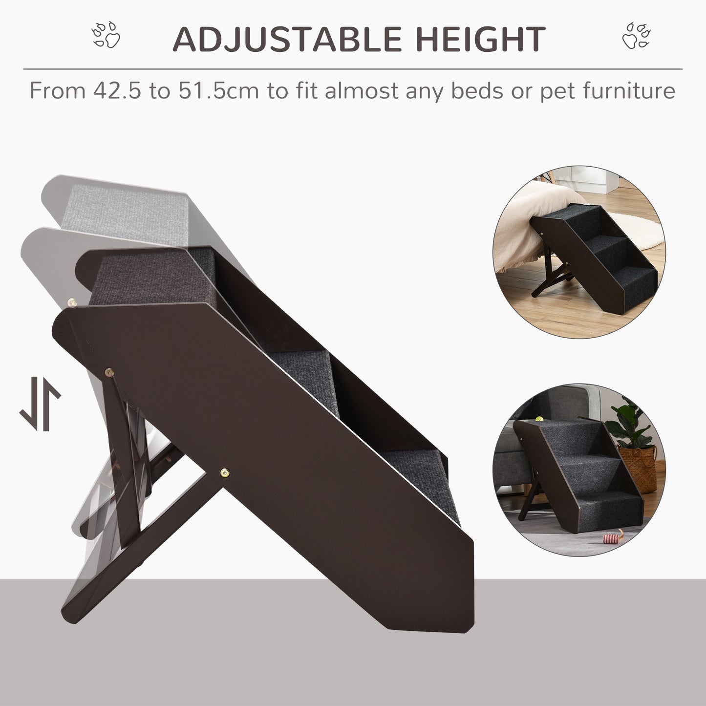 Pawhut Pet-3 Steps Ladder Ramp-Dark Brown 