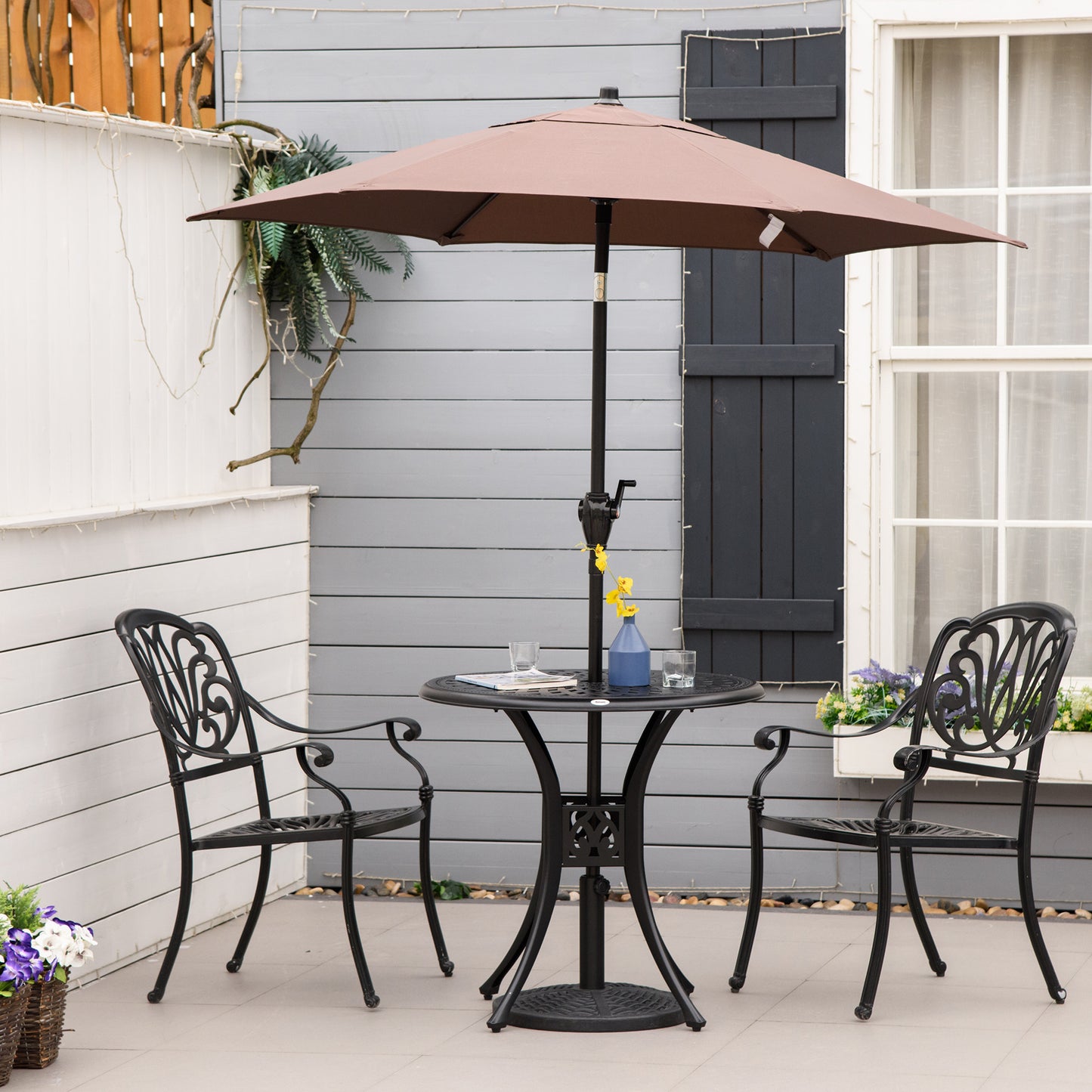 outsunny-78cm-round-garden-dining-table-bistro-set-with-parasol-hole-antique-cast-aluminium-outdoor-table-black