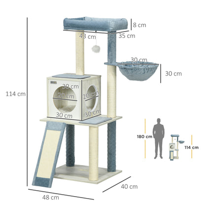 PawHut 114cm Cat Tree for Indoor Cats, with Scratching Posts, hammock, Bed, House