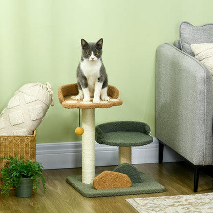 PawHut Small Cat Tree for Indoor Cats, Scratching Posts with 2 Beds, Toy Ball, 43 x 39 x 52cm