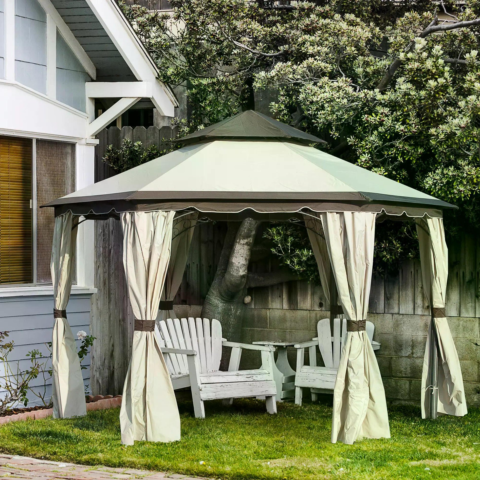 outsunny-3-4m-steel-gazebo-canopy-party-tent-garden-pavilion-patio-shelter-with-curtains-2-tier-roof-beige