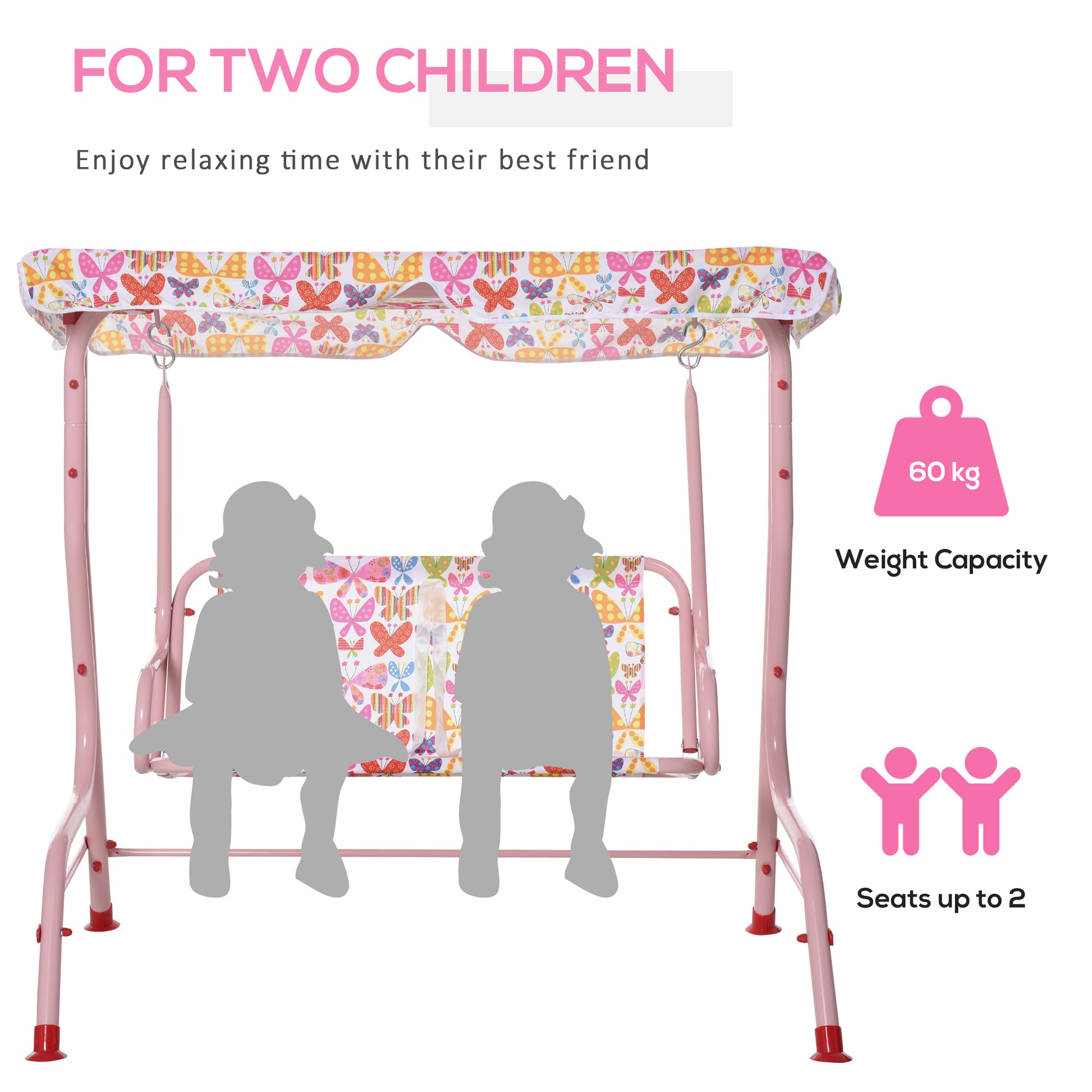 outsunny-2-seat-kids-canopy-garden-swing-chair-hammock-lounge-toddler-seat-belt-awning-pink