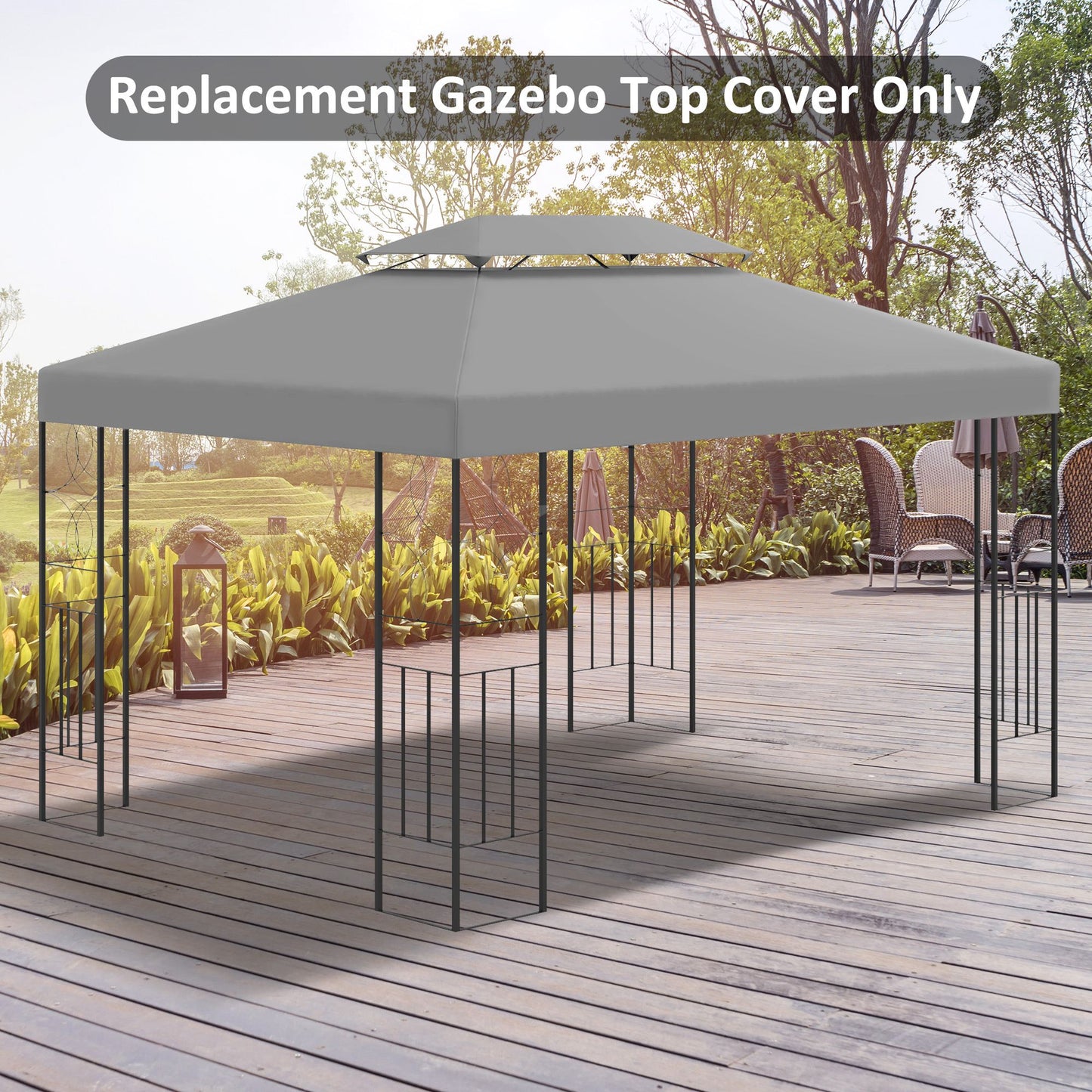 outsunny-3x4m-gazebo-replacement-roof-canopy-2-tier-top-uv-cover-garden-outdoor-awning-shelters-light-grey-top-only