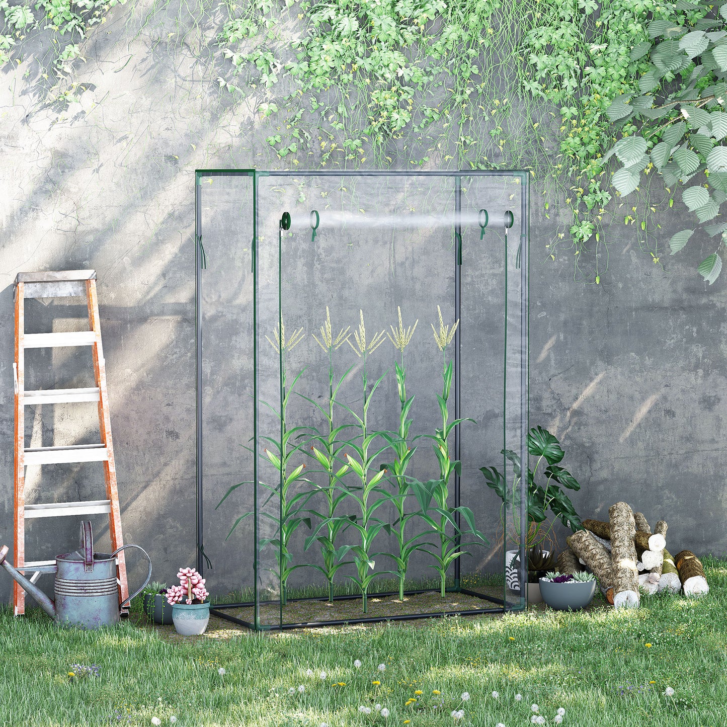 outsunny-100-x-50-x-150cm-greenhouse-steel-frame-pvc-cover-with-roll-up-door-outdoor-for-backyard-balcony-garden-transparent