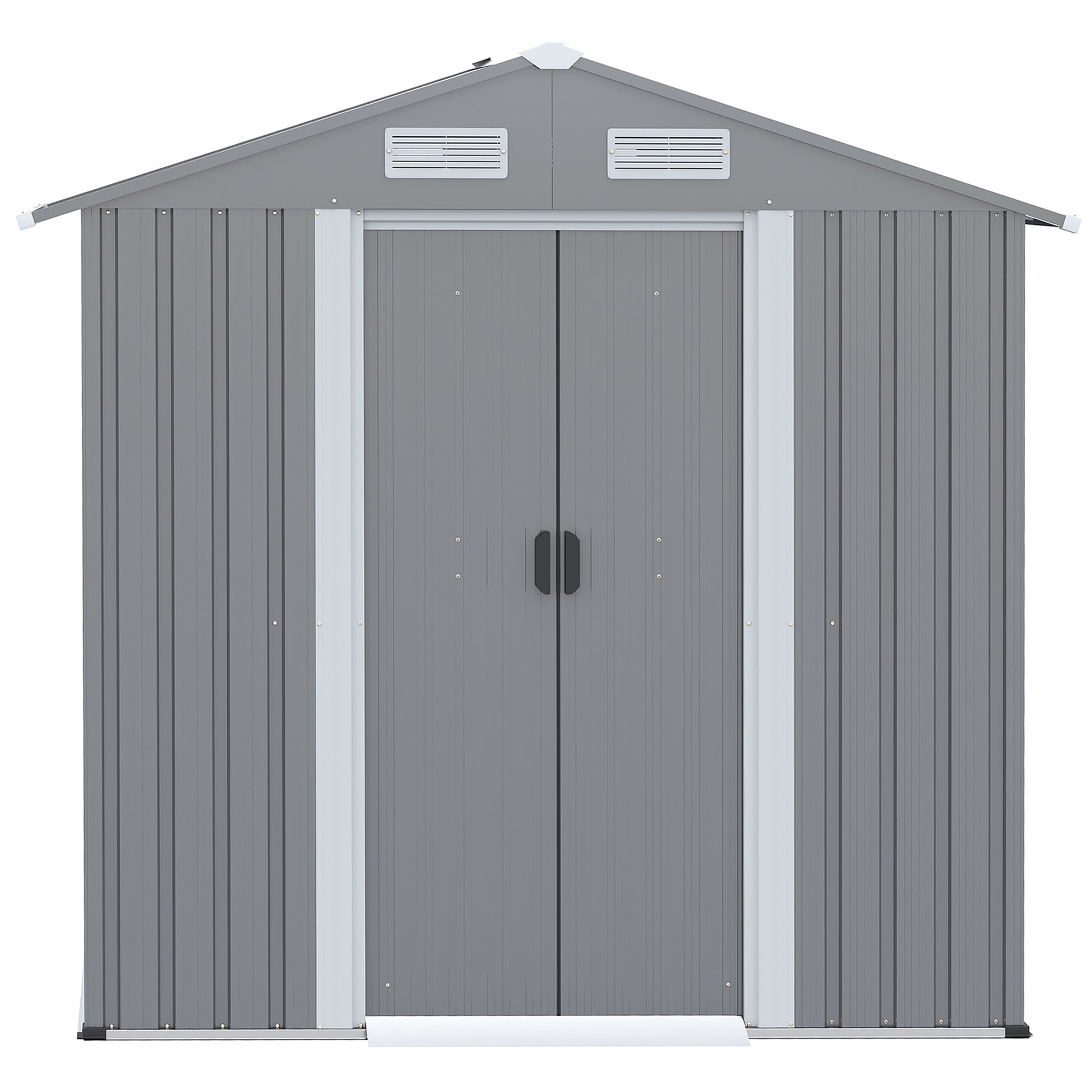 outsunny-6-4-x-3-6ft-garden-metal-storage-shed-w-double-sliding-door-and-air-vents-tool-storage-for-backyard-patio-lawn-grey