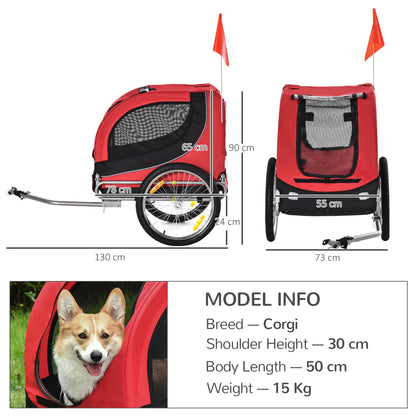 Pawhut Dog Bike Trailer Folding Bicycle Pet Trailer Dog Bike Jogger Travel Carrier W/Removable Cover-Red