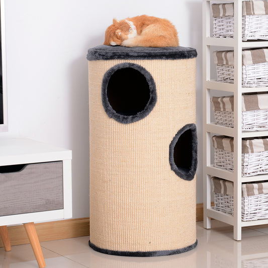 PawHut Cat Tree, Plush, ?38x70H cm-Beige/Grey