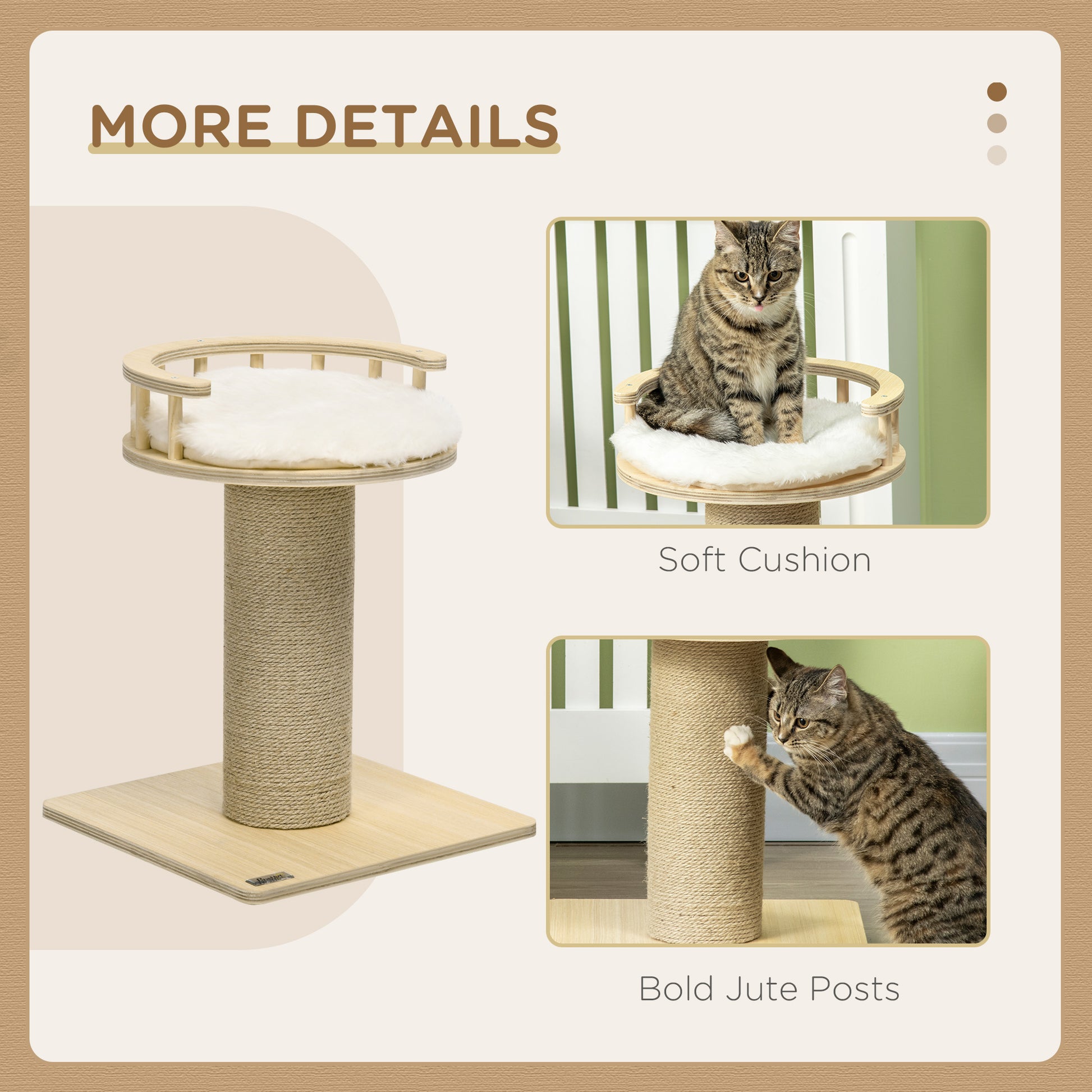 PawHut 52cm Cat Tree, Kitty Activity Center with Cat Bed, Cat Tower with Bold Jute Scratching Post, Natural