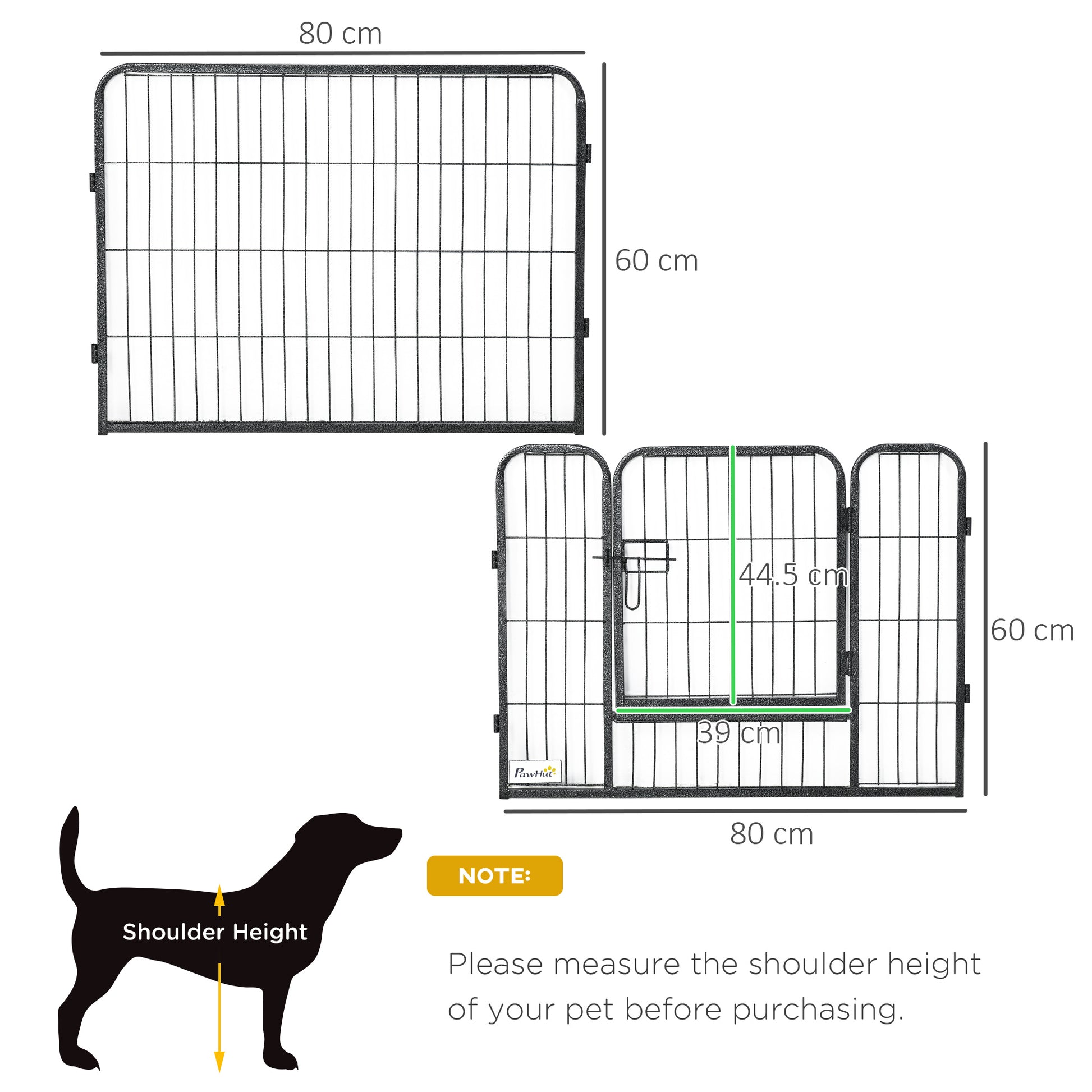 PawHut Heavy Duty Pet Playpen, 12 Panels Puppy Play Pen, Foldable Steel Dog Exercise Fence, with 2 Doors Locking Latch, 80 x 60 cm