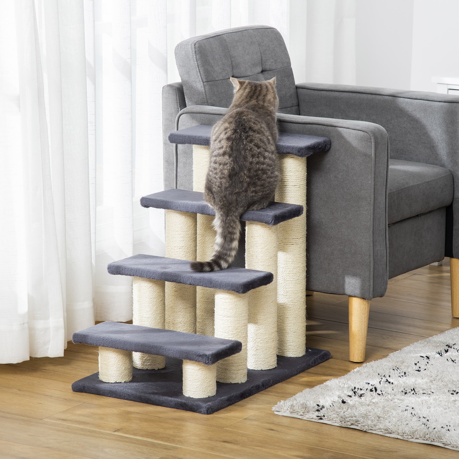 Pawhut Pet Stairs 4 Steps Dog Cat Little Older Animal Climb Ladder Navy Blue