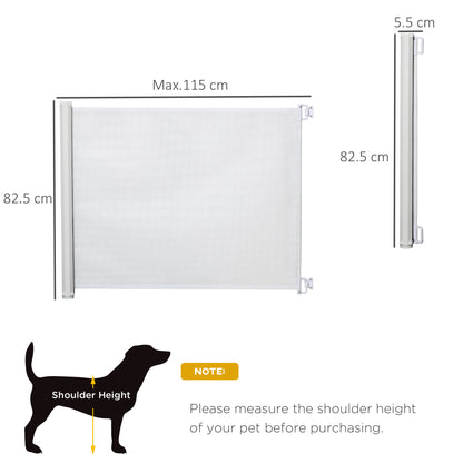 PawHut Retractable Stair Gate, 115 x 82.5 cm, White, Dog Pet Barrier for Doorway, Stair, Hallway